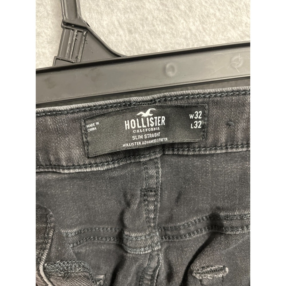 Hollister Jeans Mens 32x32 Black Denim Dark Wash All Day Comfort Slim Straight - Picture 6 of 12